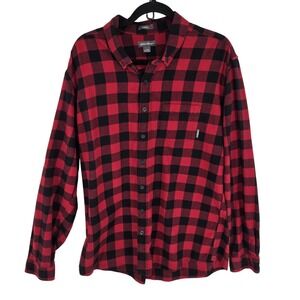 Eddie Bauer Shirt Mens Tall XL Red Black Buffalo Plaid Classic Fit Flannel